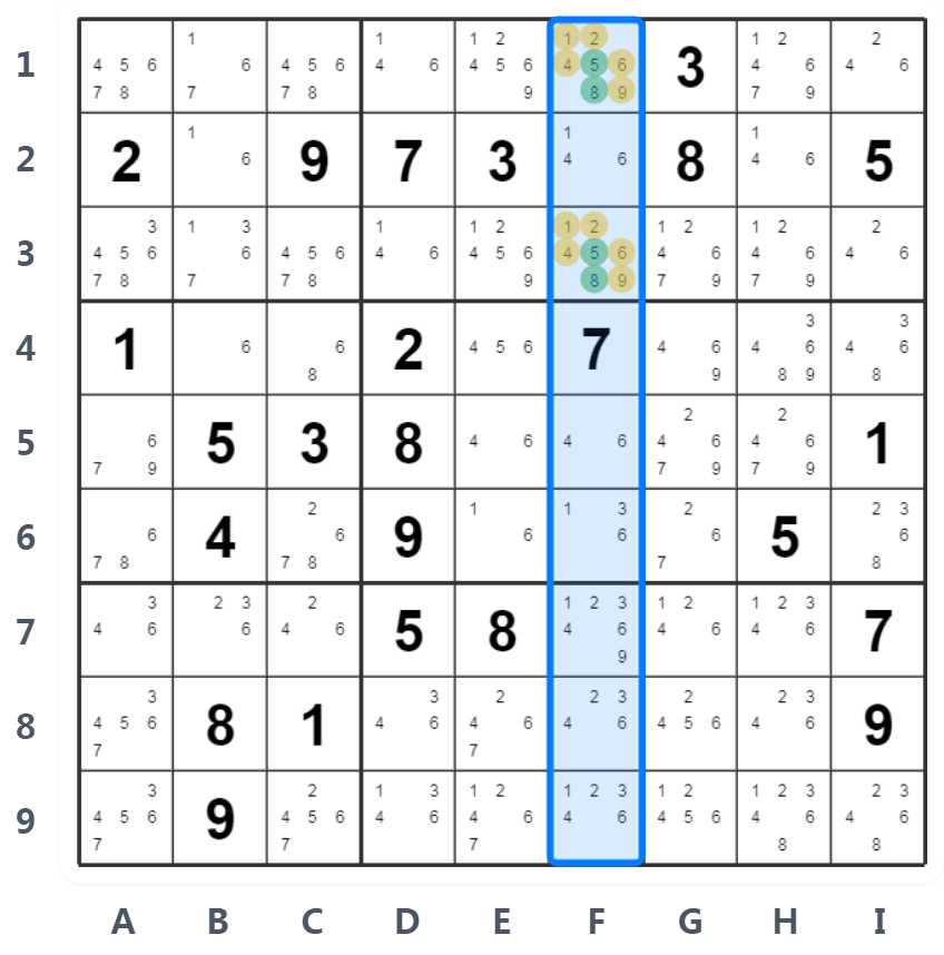 Sudoku Gizli Çift Örneği - Sütun Analizi