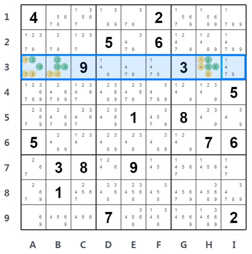 Sudoku Gizli Üçlüler Örneği - Satır Analizi