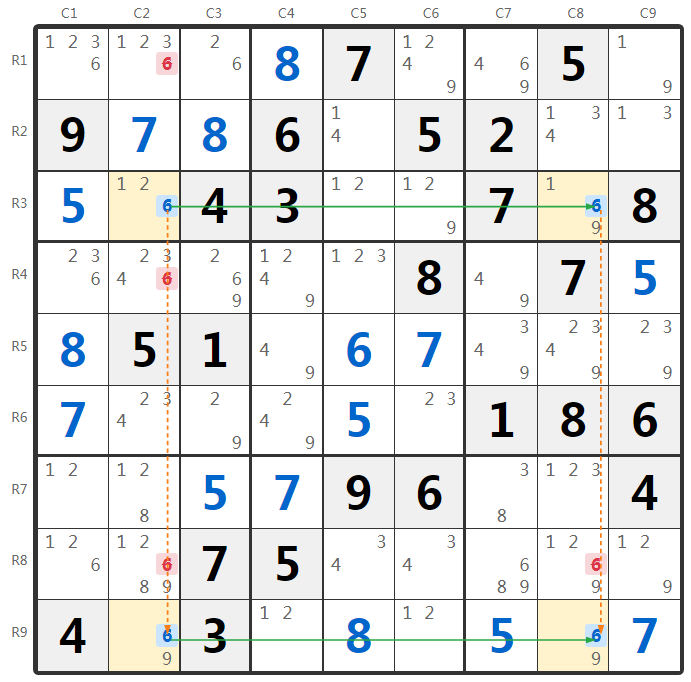 Sudoku X-Wing Örneği